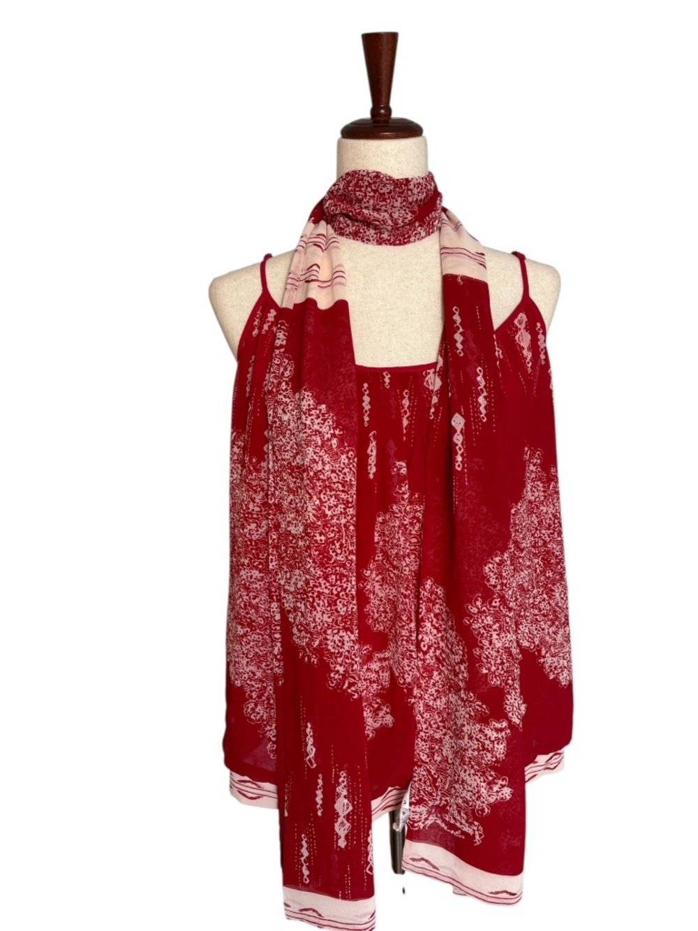 Cabi Heart of Township Cami Blouse and Scarf in Red and White/Ivory Size Large